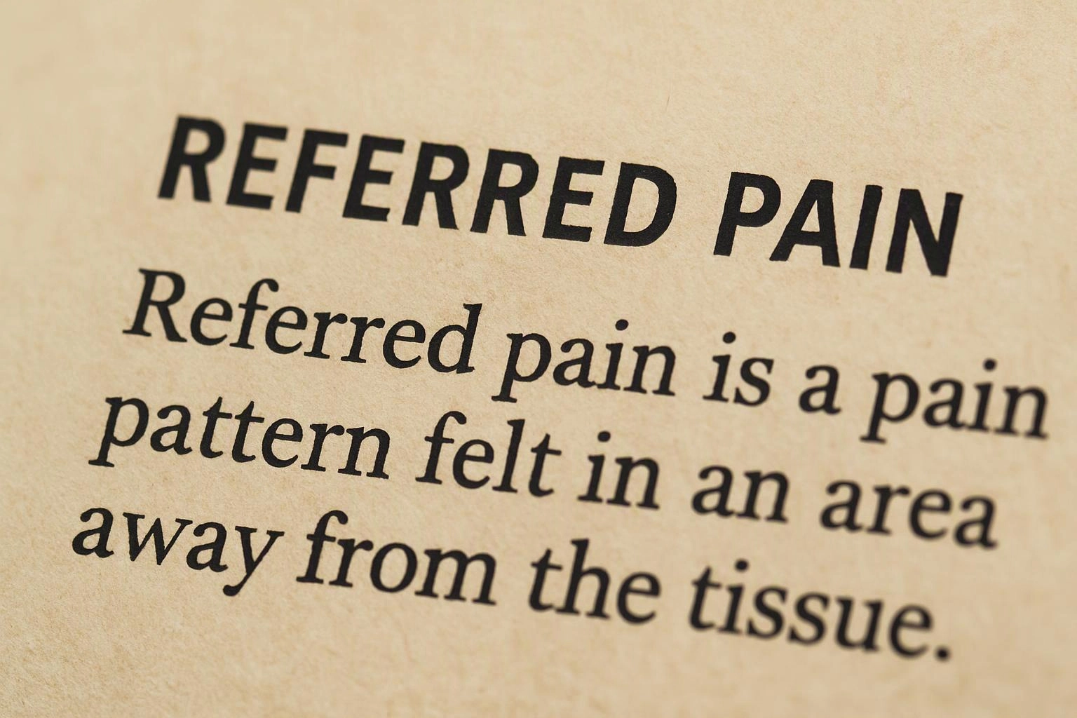 A close-up of a printed page shows the heading "REFERRED PAIN" and a definition below